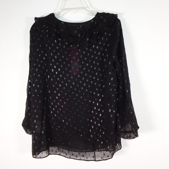 Lilly Pulitzer Olenna Silk Top Women's Size 2XS Black Ruffle Metallic Flowy - Picture 6 of 11